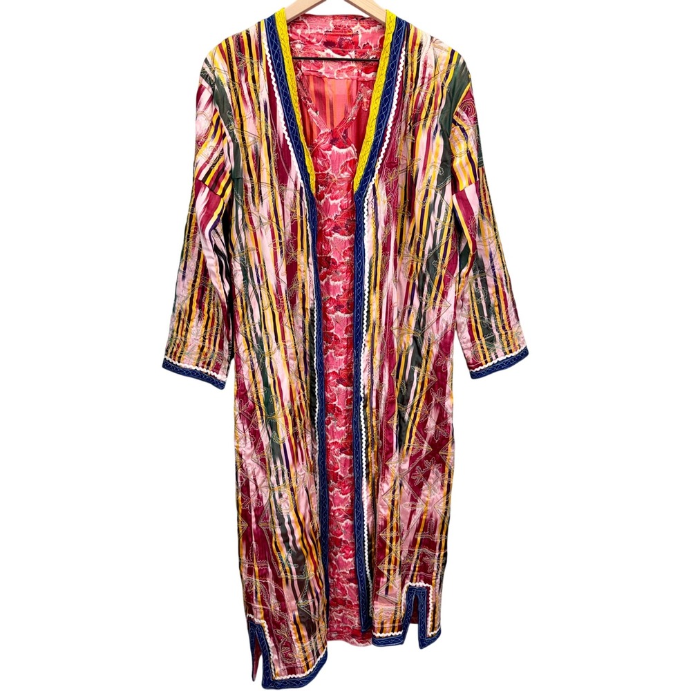 VTG Handmade Uzbek Ikat Embroidered Chapan Robe Boho Folk Festival Women *Size M